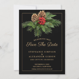 Reserve A Data Folhagem de Natal Dourada em Preto Casamento de Fé