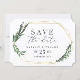 Reserve A Data folhagem dourada e geométrica