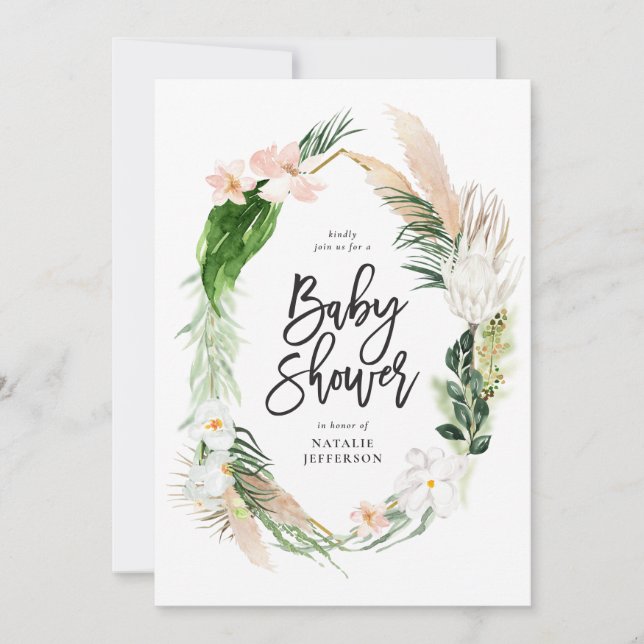 Reserve A Data Folhagem floral geométrica de ouro tropical (Frente)