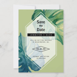 Reserve A Data Folhagem Tropical em Aquarela Save The Date