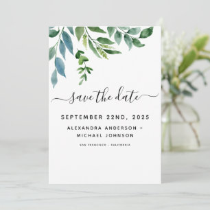 Reserve A Data Folhagem Verde Botânica Aquarela Casamento
