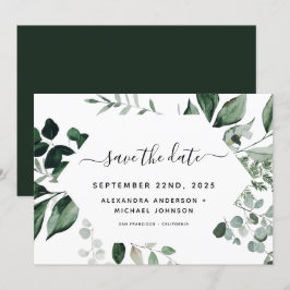Reserve A Data Folhagem Verde Botânica Watercolor Casamento Save