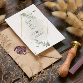 Reserve A Data Folhagem Verde e Quadro Dourado