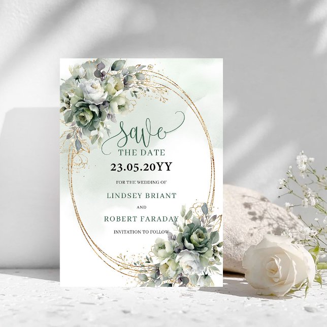 Reserve A Data Folhagem Verde Empoeirada Aquarela Salvar a Data (Dusty Green Foliage Watercolor Save The Date)