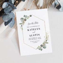 Reserve A Data folhagem watercolor eucalyptus para salvar o cartã