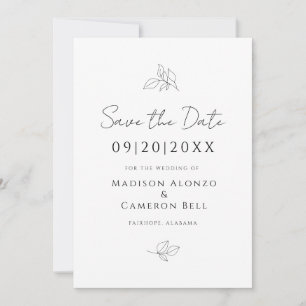 Reserve A Data Folhas Botânicas de Casamento Elegantes Preto Bran