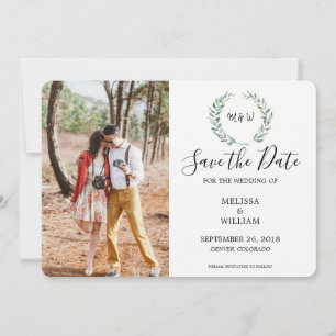 Reserve A Data Folhas de aquarela botânica, foto monogramada