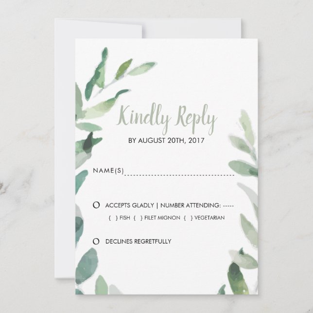 Reserve A Data Folhas de aquarela botânica RSVP de Casamento (Frente)