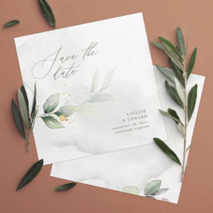 Reserve A Data Folhas de aquarela e casamento de ouro metálico