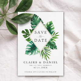 Reserve A Data Folhas de Aquarela Tropical Moderna Verde