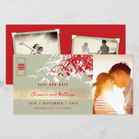 Folhas de Bambu Vermelho Cinza Zen Foto Casamento 