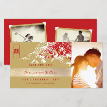 Folhas de Bambu Zen Dourado Vermelho Foto Casament