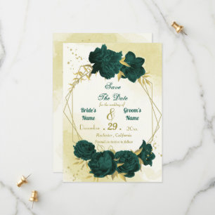 Reserve A Data Folhas de ouro de flores verdes meraldas
