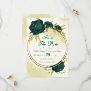 Reserve A Data Folhas de ouro de flores verdes meraldas