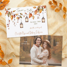Reserve A Data Folhas de Outono Aquarela Elegante 1 Foto Casament