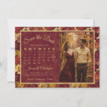 Folhas de Outono Calendário e Foto de Casamento Bo