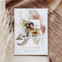 Folhas de Palma Secas de Boho e Foto de Orquídeas