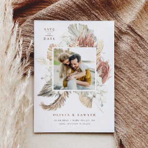 Reserve A Data Folhas de Palma Secas de Boho e Foto de Orquídeas 