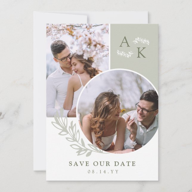 Reserve A Data Folhas de Sage & Olive Fotos Sobrepostas (Frente)