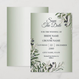Reserve A Data Folhas Verdes Azeitona Preta Casamento Elegante