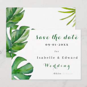 Reserve A Data Folhas Verdes de Aquarela Tropical Personalizadas