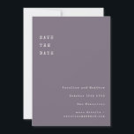 Reserve A Data Fonte de Máquina de Escrever Vintage Minimalista R<br><div class="desc">Compartilhe a data do seu casamento com charme inspirado no vintage usando este cartão minimalista de "Save the Date". Projetado com um fundo roxo suave e texto monoespaçado em estilo de máquina de escrever, este cartão é perfeito para casais que apreciam detalhes sutis e simplicidade retrô. Ideal para casamentos com...</div>