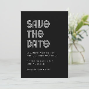 Reserve A Data Fonte Disco Retro 70s Casamento Preto Branco Único