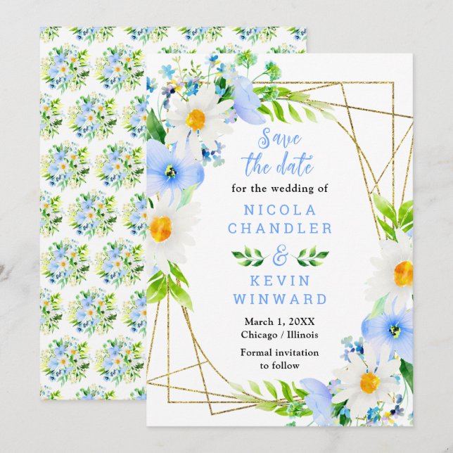 Reserve A Data Forget Me Nots and Daisies Wedding (Frente/Verso)