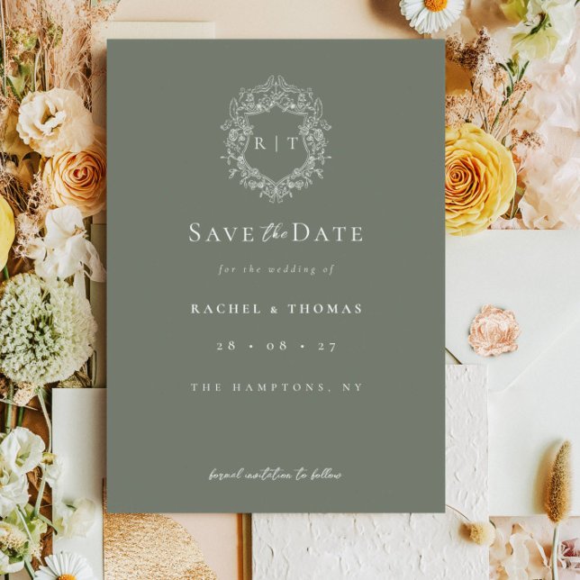 Reserve A Data Formal Crest Monograma Sage Wedding (Criador carregado)