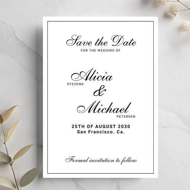 Reserve A Data Formal elegant black and white classic wedding (Criador carregado)