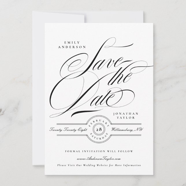 Reserve A Data Formal Elegant Calligraphy Wedding Website Photo (Frente)
