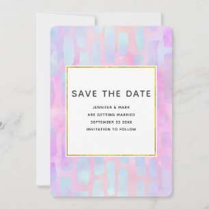 Reserve A Data Formas de Retângulo Roxo e Azul em Casamento Rosa