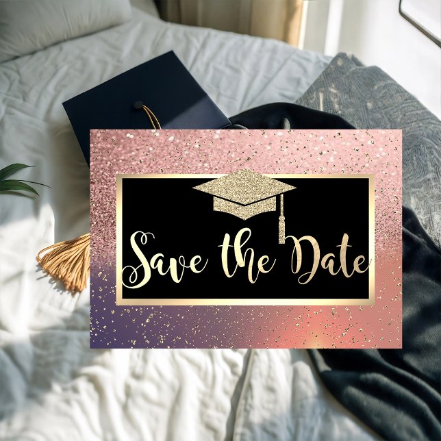 Reserve A Data Formatura Rosa Dourado Brilhante Save The Date (Criador carregado)