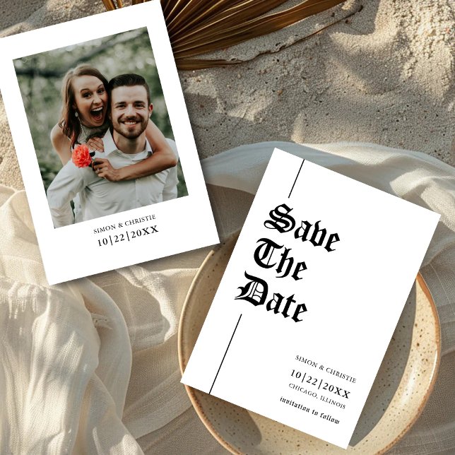 Reserve A Data Foto Antiga Retro Preto e Branco Casamento (Vintage black and white photo save the date shares your story with timeless charm)