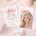 Reserve A Data Foto arco de pérolas com laço rosa Festa de format<br><div class="desc">Anuncie seu marco com este Coquette Graduation Save the Date. O design apresenta um luxuriante laço rosa bege adornado com delicadas cordas de pérolas e um ícone clássico de diploma. Perfeito para a garota formada estilosa que deseja compartilhar seu retrato com familiares e amigos.</div>