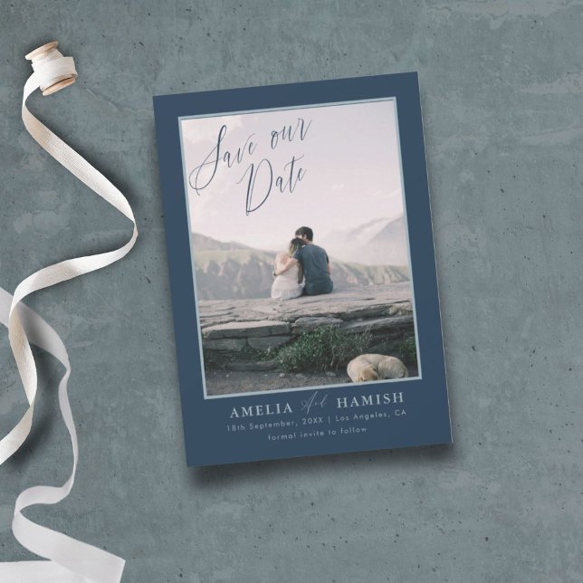 Reserve A Data Foto Azul do Marinho Moderno Salva nossa Data (Criador carregado)