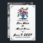 Reserve A Data Foto B&W de um esboço cônico cônico cúbico floral<br><div class="desc">Cartão bonito perfeito para uma diversão, salve a data! Mão fez arte para você! TOTALMENTE PERSONALIZÁVEL! Clique em "Personalizar" acima para editar o texto e adicionar sua foto ao verso. Clique em "editar usando a ferramenta design" para ajustar as fontes, cores e posicionamentos e para excluir a foto do verso...</div>