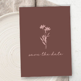 Reserve A Data Foto Brown Rustic, Script Floral Minimalista