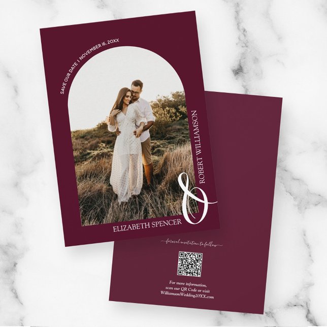 Reserve A Data Foto Burgundy Código QR Casamento Salvar Data (Criador carregado)