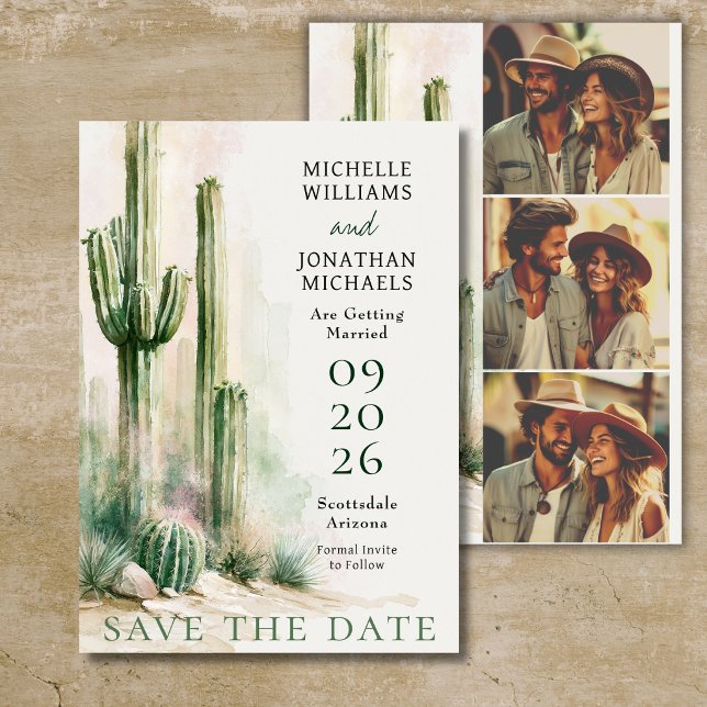 Reserve A Data Foto Cacto em Aquarela Deserto Sudoeste 3 (Watercolor Cactus Southwestern Desert 3 Photo Save The Date)
