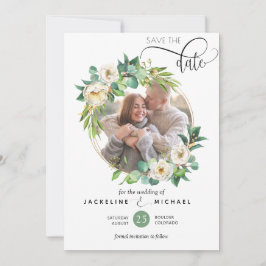 Reserve A Data Foto, Casamento Branco e Verde Salvar a Data