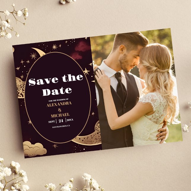 Reserve A Data Foto Casamento Celestial Burgundy Elegante Dourado (Criador carregado)
