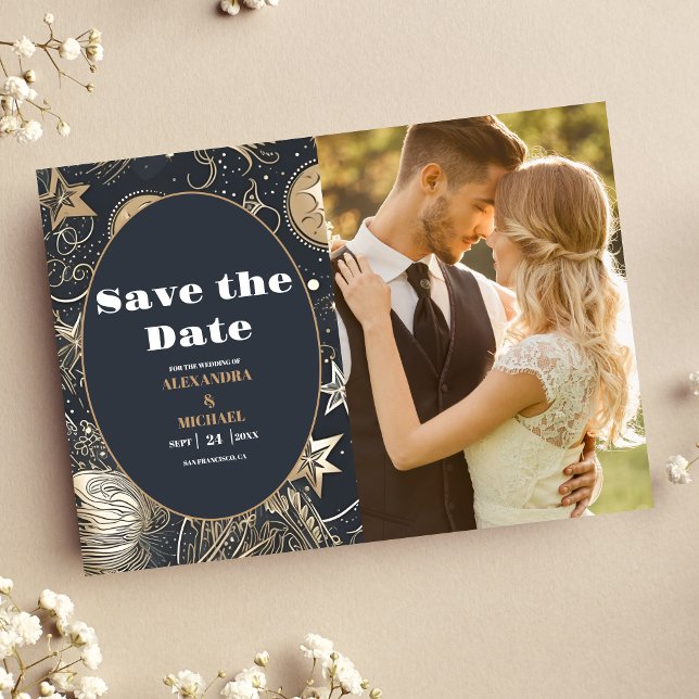 Reserve A Data Foto Casamento Celestial Elegante Prata Dourado (Criador carregado)