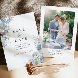 Reserve A Data Foto Casamento Floral Aquarela Azul Empoeirado