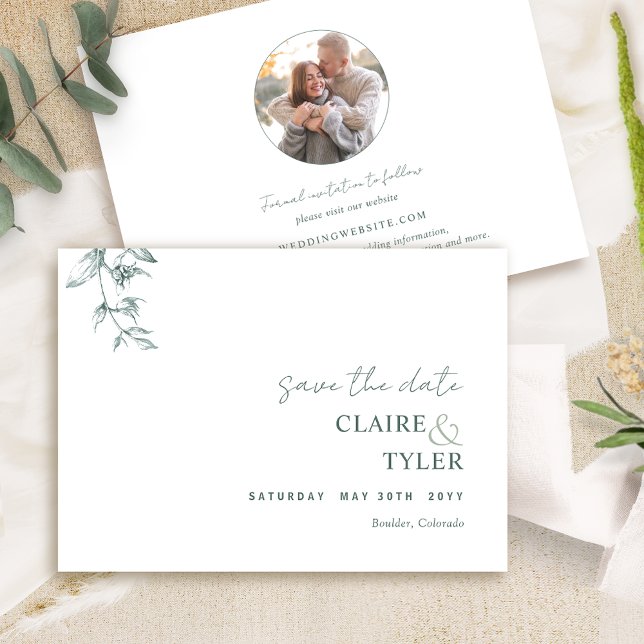 Reserve A Data Foto, Casamento Verde Elegante e Minimalista (Criador carregado)