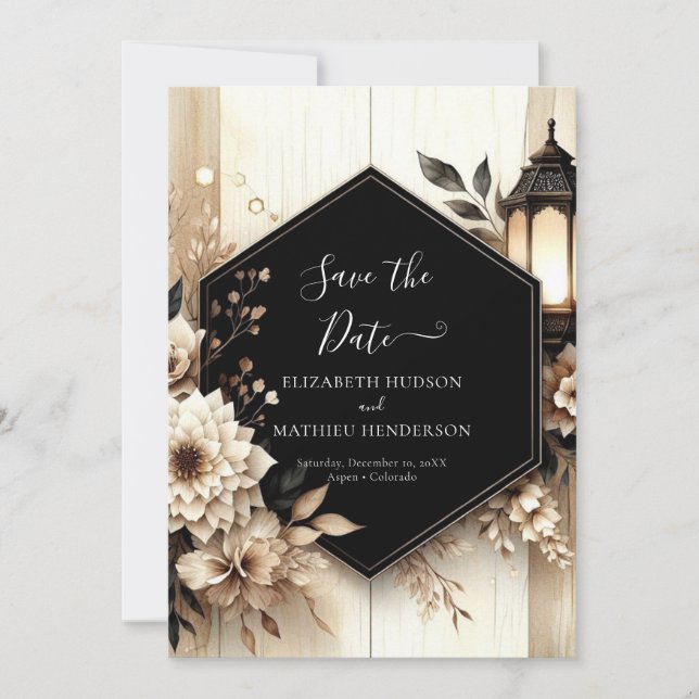 Reserve A Data Foto clássica do casamento rústico (Frente)