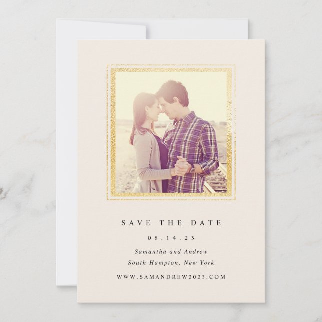 Reserve A Data Foto Clássica em Dourado e Marfim Save The Date (Frente)