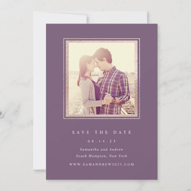 Reserve A Data Foto Clássica Roxa e Dourada para Save The Date (Frente)