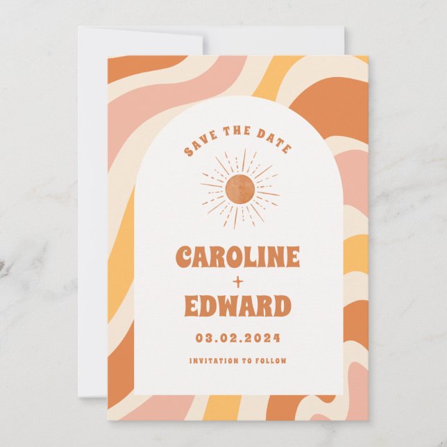 Reserve A Data Foto Código Qr Arco-Íris Ondulado Groovy Salvar Da (Frente)