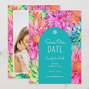 Reserve A Data Foto Colorida de Casamento Floral Tropical Moderno